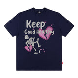 Men T Shirt Vintage Skull Heart Printing Pattern Short Sleeve