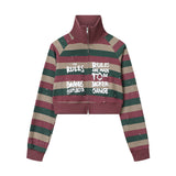 Men Hoodie Striped Stand Collar Zipper Coat Men and Women Letters