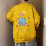Men Hoodie Sweater Men's Spring and Autumn Printed Coat Hong Kong Style Loose round Neck