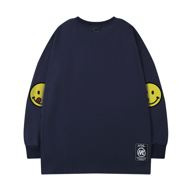 Men Long Sleeve Shirt Printed Long Sleeve T-shirt Men's and Women's Casual Smiley round Neck Top