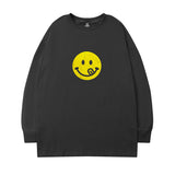 Men Long Sleeve Shirt Vintage Smiley Printed Long Sleeve T-shirt Men's round Neck Top