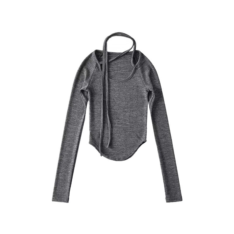 Women T-Shirt round Neck Streamer Long Sleeve T-shirt Women's Autumn Top