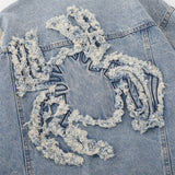 Men Denim Jacket Embroidered Spider Denim Jacket Men Loose Wash Do the Old Cowboy Coat