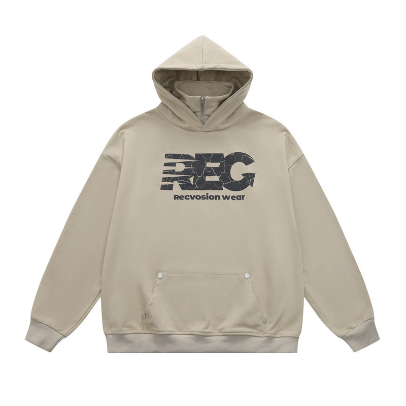 Men Hoodie Vintage Zipper Turtleneck Hooded Sweatshirt