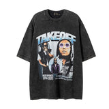 Men T Shirt Hiphot Printed Wash T-shirt Vintage Short Sleeve T-shirt