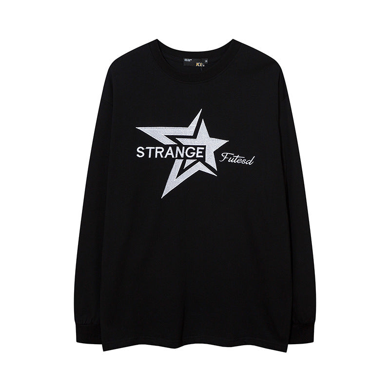 Men Long Sleeve Shirt Letter Embroidered Vintage Distressed Long Sleeve T-shirt Men and Women Loose Couple