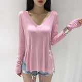 Women Long Sleeve Shirt Loose V-neck Bottoming Shirt Spring and Autumn