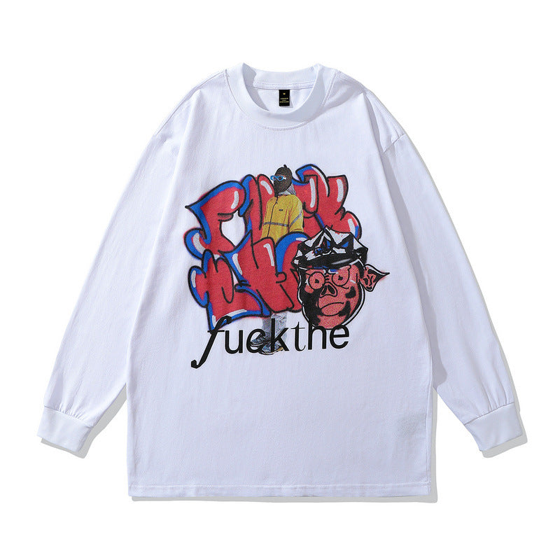 Men Long Sleeve Shirt Spring and Autumn Sweater Hip Hop Graffiti Printing Long Sleeve T-shirt Men and Women