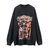 Men Long Sleeve Shirt Graffiti Distressed Washed Long Sleeve T-shirt Men and Women Vintage