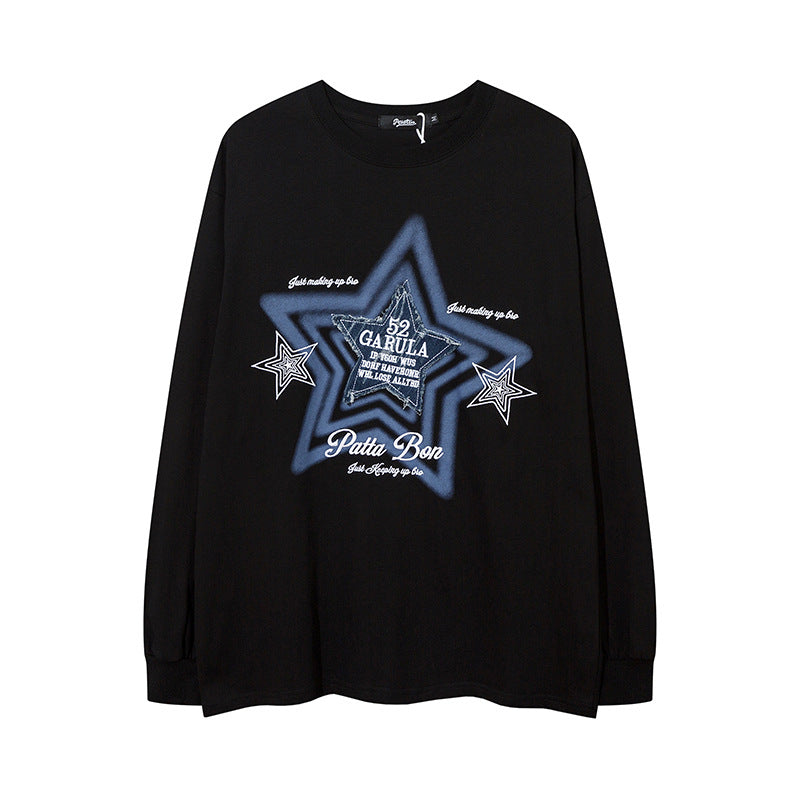 Men Long Sleeve Shirt Denim Embroidered Couple Long Sleeve Bottoming T-shirt Idle Style Men and Women