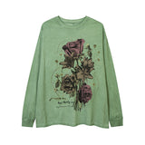 Men Long Sleeve Shirt Dark Graffiti Design Bottoming T-shirt Distressed Loose Long Sleeve Men and Women