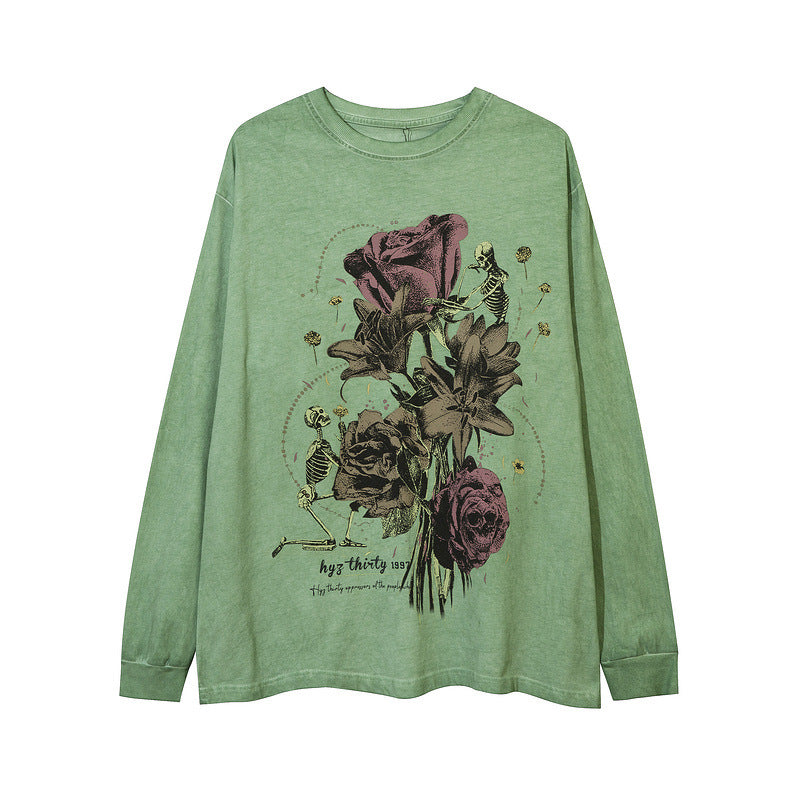 Men Long Sleeve Shirt Dark Print Distressed Bottoming Long Sleeve T-shirt Men and Women