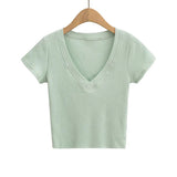 Women T-Shirt Slim V-neck T-shirt Women's Short Sleeve