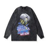 Men Long Sleeve Shirt Fashion Brand Washed and Worn Long Sleeve T-shirt Men and Women Hip Hop Retro Couple