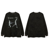 Men Long Sleeve Shirt Fashion Brand Distressed Printed Long Sleeve T-shirt Men and Women Hiphop Street Retro