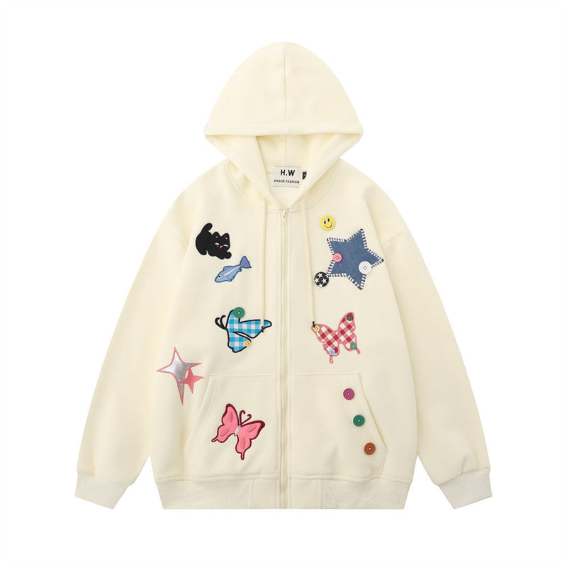 Men Hoodie Paste Cloth Embroidery Butterfly XINGX Hooded Cardigan Sweater