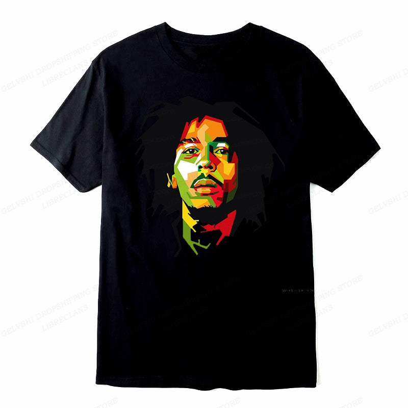 Rap Singer Bob Marley T-shirt Men's Fashion Cotton T-shirt