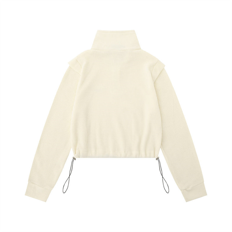 Women Hoodie Waffle Stand Collar Half Sweater Women's Autumn Loose Top