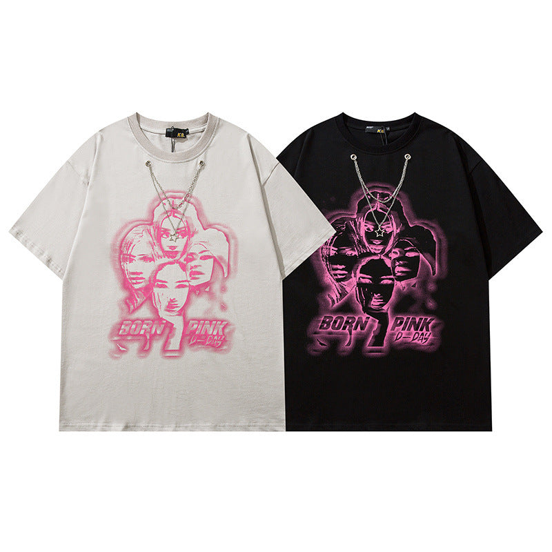 Men T Shirt National Fashion Graffiti Printing Short Sleeve Men's and Women's Loose T-shirt