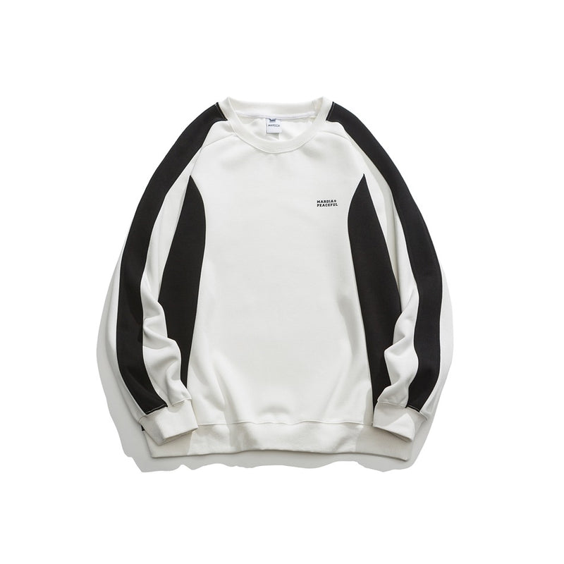 Unisex Hoodie Retro University Style Patchwork round Neck Sweater for Men and Women
