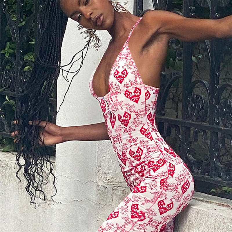 Women Jumpsuit Fall Women's Clothing Printed Slim-Fit High Waist Jumpsuit