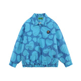 Men Cotton Mixed Jacket Coat Fall/Winter Jacket Men's Full Printed Heart Letter Lapel Zipped Cotton-Padded Jacket