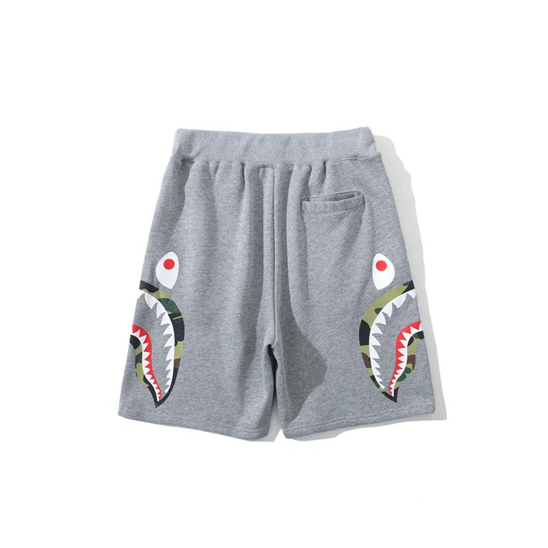 Bathing Ape Shorts Men's Double Camouflage on Side Shark Head Shorts Camouflage Elastic Waist Fifth Pants Middle Pants Fashion Brand Casual Shorts