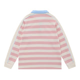 Men Hoodie Striped Stitching Lapel Sweater Loose Contrast Color Polo Shirt Long Sleeve Top