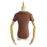Women T-Shirt Summer Polo Lapel V Short Sleeve T-shirt