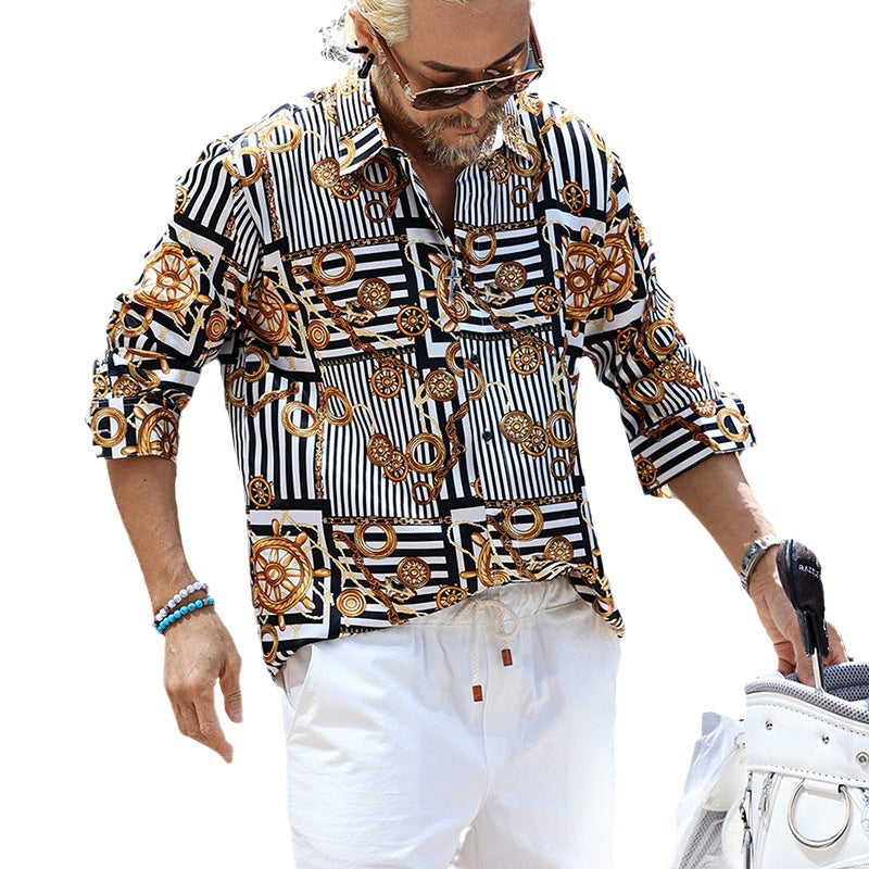 Men Shirt Fall Men's Clothing Polo Shirt Printed T-shirt Long Sleeve