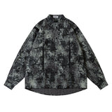 Men Long Sleeved T Shirt Distressed Plaid Shirt Men's High Street Stitching Loose Lapels Long Sleeve Shirt Coat Autumn and Winter