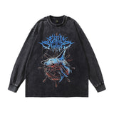 Men Long Sleeve Shirt Printed Washed Long Sleeve T-shirt Men and Women Hiphop Retro