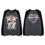 Men Long Sleeve Shirt Contrast Color Raglan Couple Long Sleeve Bottoming T-shirt Retro Men and Women