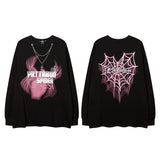Men Long Sleeve Shirt Hiphop Spider Foam Print Couple Long Sleeve T-shirt Loose Men and Women