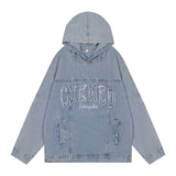 Men Denim Jacket Washed and Worn Hooded Denim Jacket Men's Loose Spring and Autumn Denim Sweatshirt