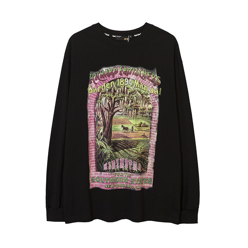 Men's Long Sleeve Shirt Printed Design round Neck Top Men's Long Sleeve T-shirt