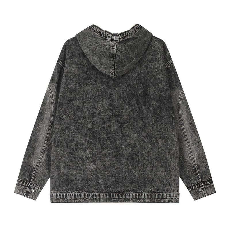 Men Denim Jacket Hooded Sweater Men's Washed Distressed Pullover Denim Clothing Autumn
