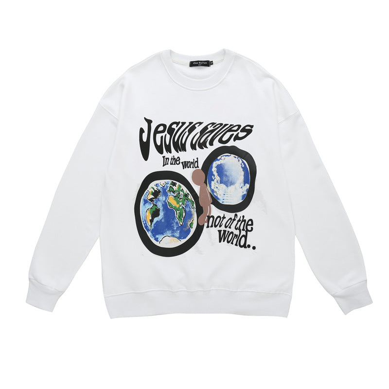 Men Long Sleeve Shirt Loose round Neck Sweater Male Letter Top Autumn