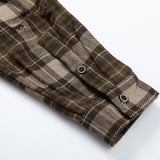 Men Long Sleeved T Shirt Plaid Long Sleeve Shirt Men Loose Lapels Shirt Coat Spring and Autumn