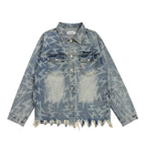 Men Denim Jacket Lightning Printed Jacket Coat Washed Distressed Denim Jacket