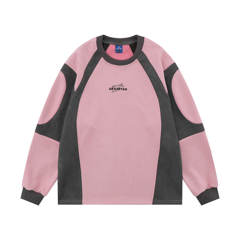 Men Hoodie round Neck Sweater Men's Spring and Autumn Stitching Loose Sports Long Sleeve Pullover