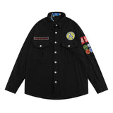 Men Long Sleeve T Shirt Men's Ins Loose Casual Embroidered Lapel Shirt Coat