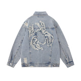 Men Denim Jacket Embroidered Spider Denim Jacket Men Loose Wash Do the Old Cowboy Coat