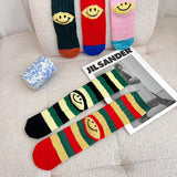 Kapital Sock Hitian Hehong Heel Smiley Face Socks Ins Trendy Street Mid-Calf Autumn and Winter Wool Thick Thread Knitted Socks