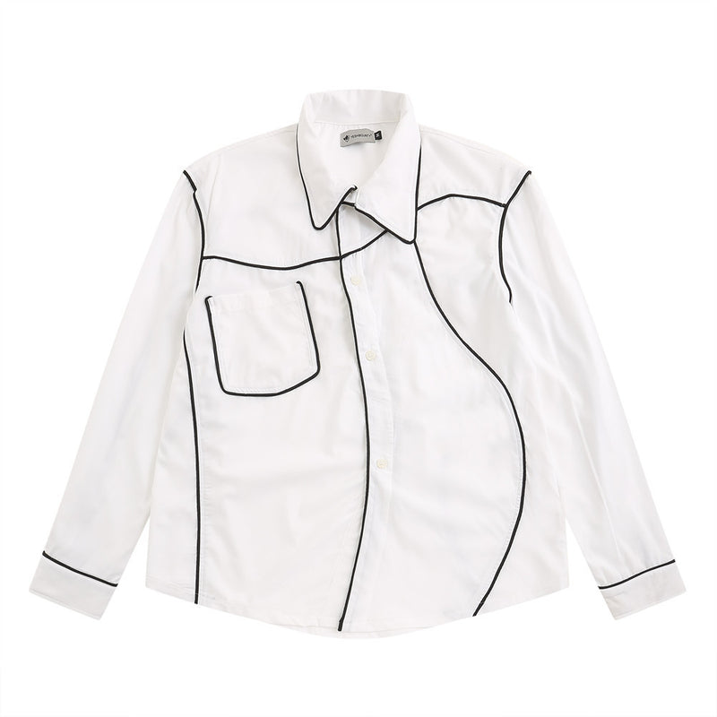 Men Long Sleeve T Shirt Men's Spring and Autumn Loose with Shoulder Pad Lapel Cardigan Shirt