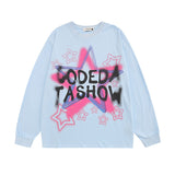 Men Long Sleeve Shirt Idle Style Alphabet Graffiti Print Long Sleeve T-shirt Men and Women All-Matching