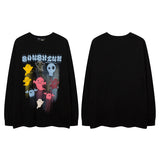 Men Long Sleeve Shirt Fun Printing Distressed Long Sleeve T-shirt Men and Women Vibe Idle Style Loose