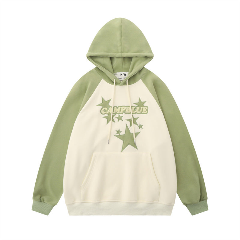 Men Hoodie Five-Pointed Star Paste Cloth Embroidery Hooded Loose Sweater