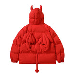 Men Cotton Mixed Jacket Coat Little Devil Hooded Cotton Jacket Male Winter Loose Cotton Jacket Coat