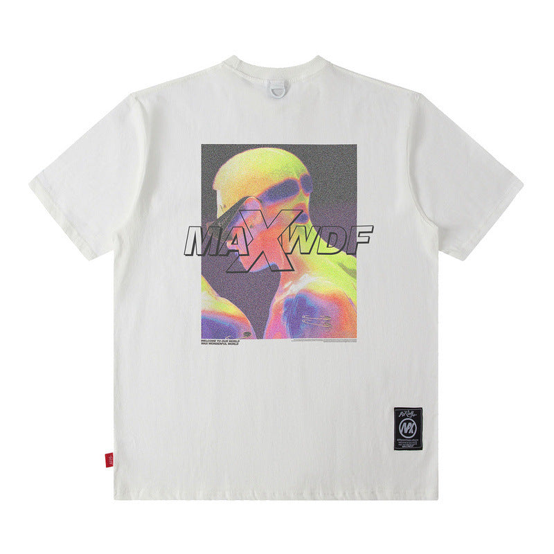 Men's T Shirt Printed Short-Sleeved T-shirt Men's and Women's American Retro Loose